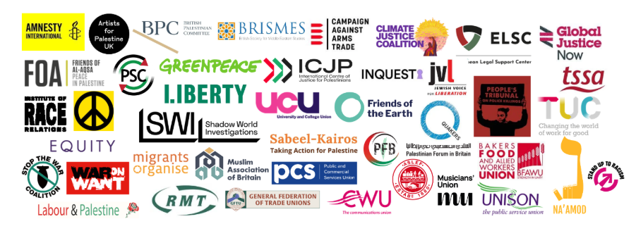 Image of all of the logos of the 46 civil society organisations that have signed PSCs open letter opposing the cumulative protest restrictions
