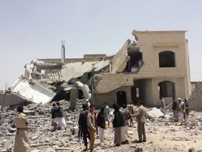 Photograph shows a house in Yemen destroyed by a Saudi coalition airstrike